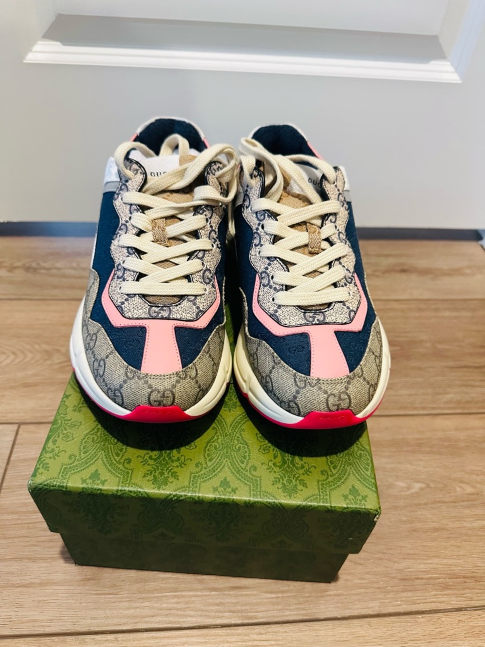 Gucci Multicolor GG Canvas Sneakers with Navy and Pink Accents